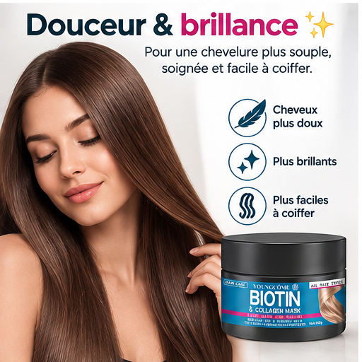 Masque YOUNGCOME à la biotine et au collagène pour des cheveux plus doux, brillants et faciles à coiffer
