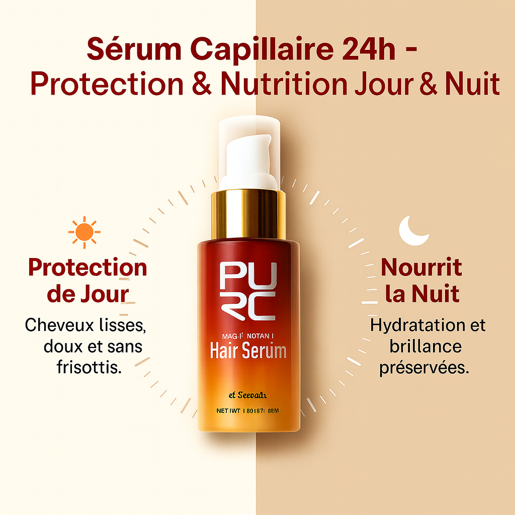 Action du sérum PURC sur les cheveux abîmés, lissage et réparation visibles