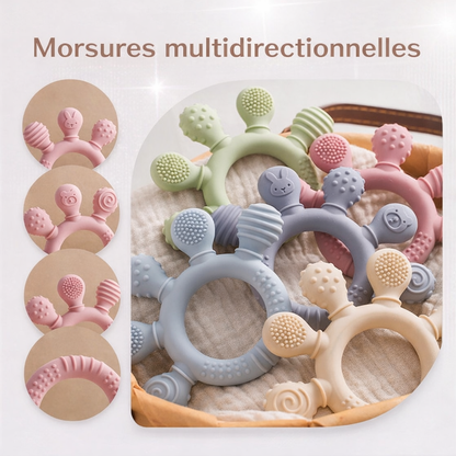 Anneaux de dentition pour bébé en silicone alimentaire avec morsures multidirectionnelles et textures variées pour le massage des gencives