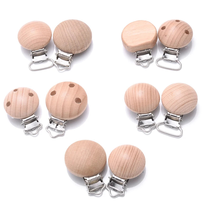 Comparaison de modèles et tailles de clips attache-tétine bébé en bois de hêtre naturel avec pince en métal, accessoires DIY pour chaîne de tétine