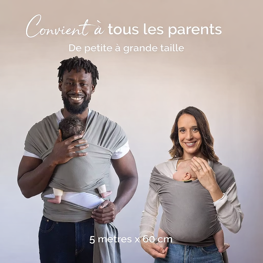 Écharpe de portage bébé en coton extensible portée par deux parents, taille unique adaptée de petite à grande taille