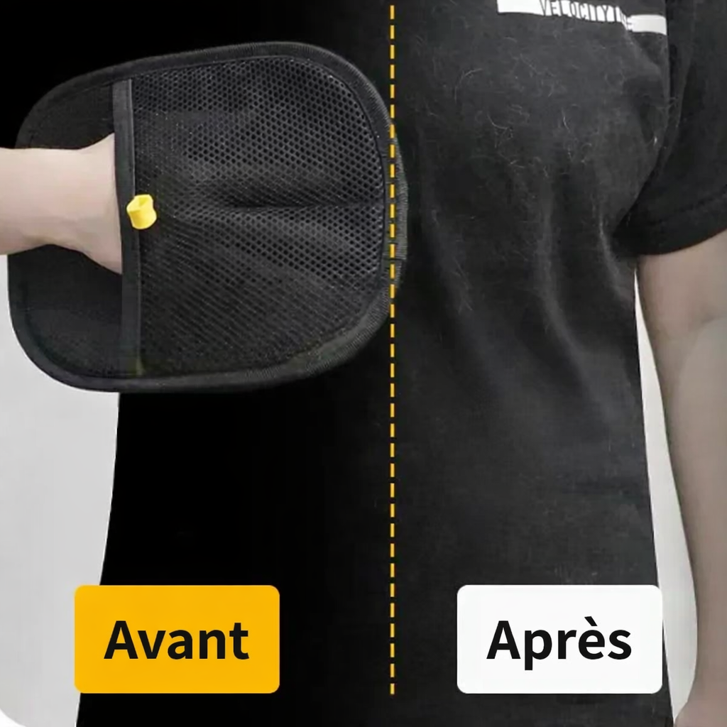 Comparaison avant et après nettoyage des vêtements avec le gant électrostatique modèle renforcé