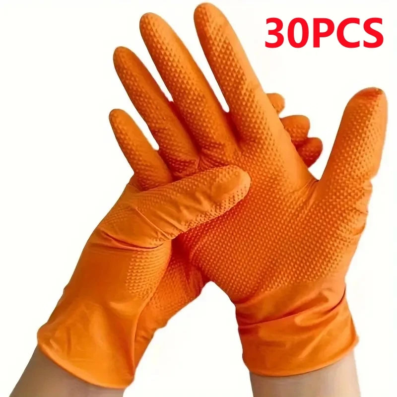Lot de 30 gants jetables en nitrile orange 8 mil avec texture antidérapante, haute résistance pour travaux industriels et mécaniques
