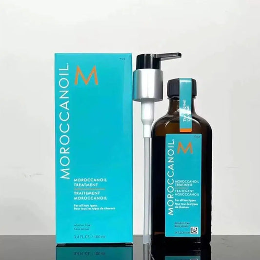 Flacon d’huile capillaire à l’argan du Maroc avec pompe doseuse, soin réparateur pour cheveux secs et abîmés, hydratation et brillance – 100 ml