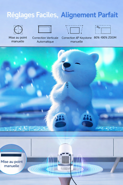 Projecteur Magcubic HY300 Pro+ avec réglages faciles, mise au point manuelle, correction verticale automatique, correction keystone 4 points et zoom 80 à 100 %