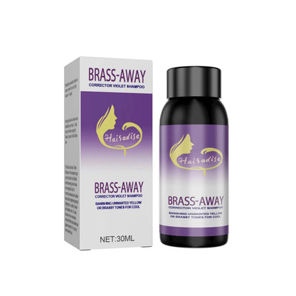Shampooing violet correcteur Brass-Away avec flacon et boîte, anti-reflets jaunes pour cheveux blonds et gris
