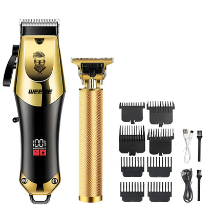 Tondeuse homme T9 Vintage dorée avec tondeuse précision, 8 sabots de coupe, câbles USB et brosse de nettoyage